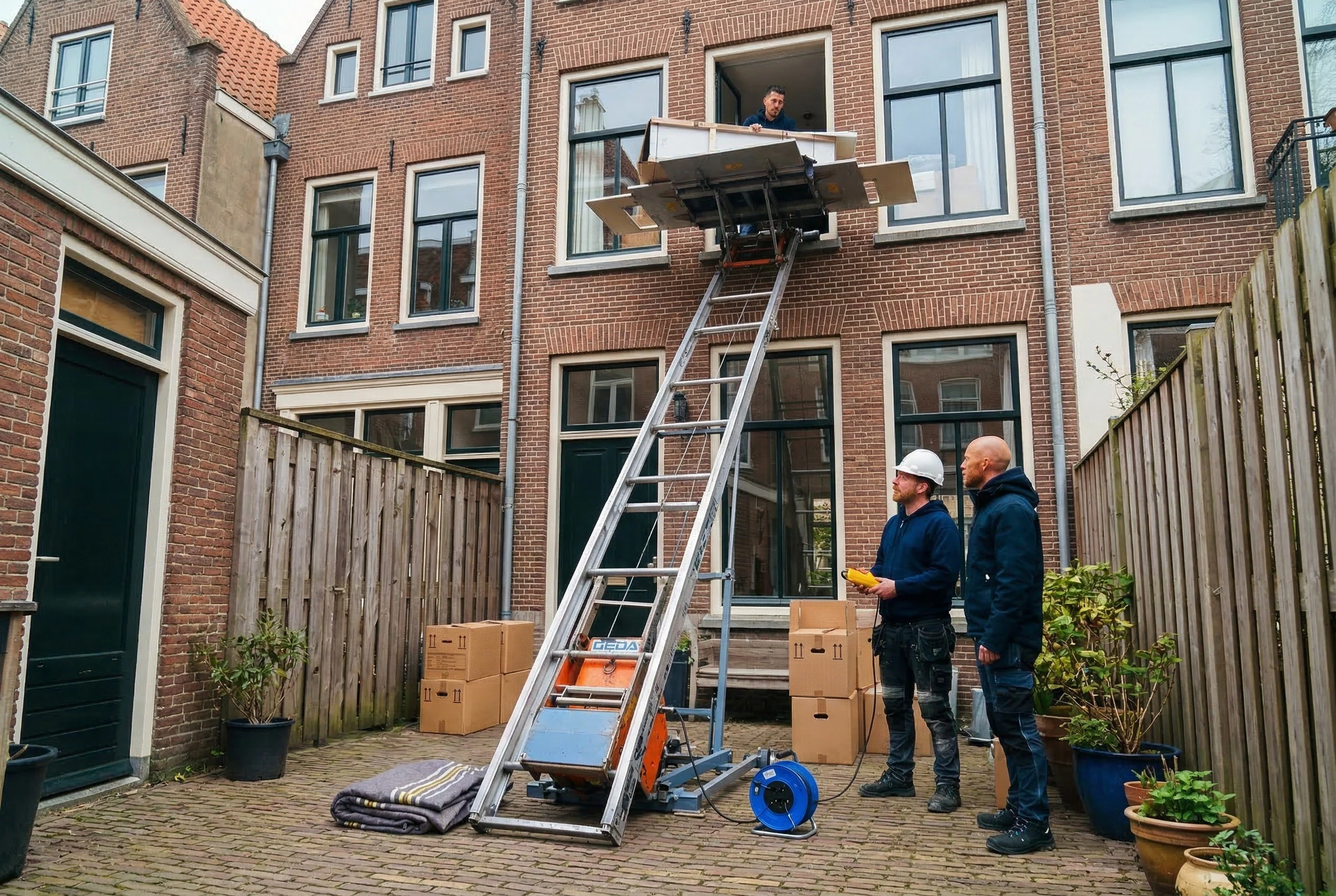 Team operating a lift